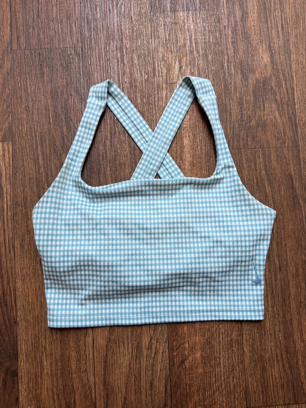 Nike Yoga Light Blue Gingham Crossback Crop Tank Small